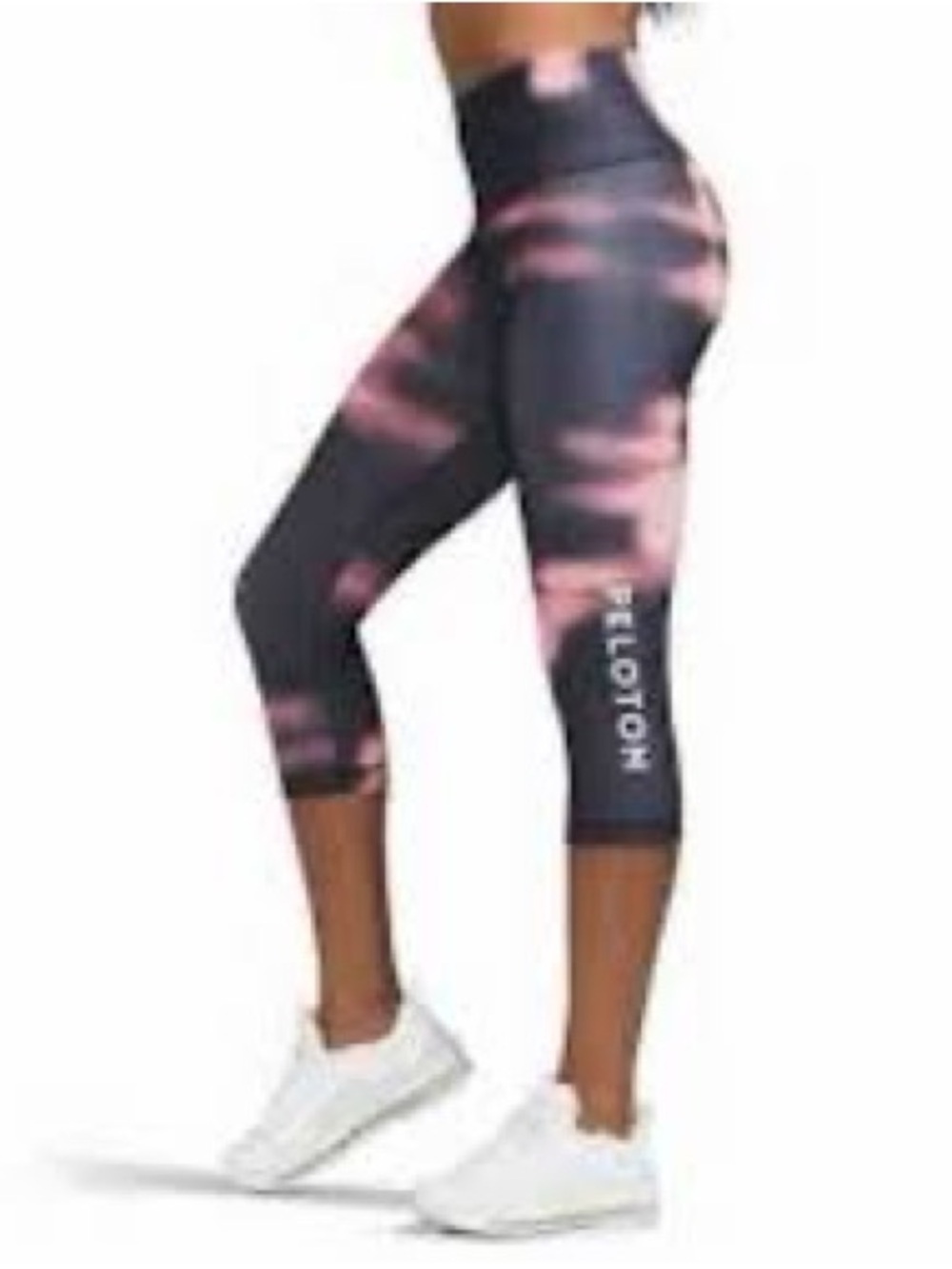 🏷️ Peloton x WITH Capri Leggings Size L – Navy & Coral Print